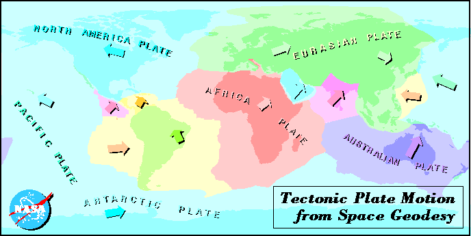 Diagram of global plate motion. Tectonic motion for points around the world 